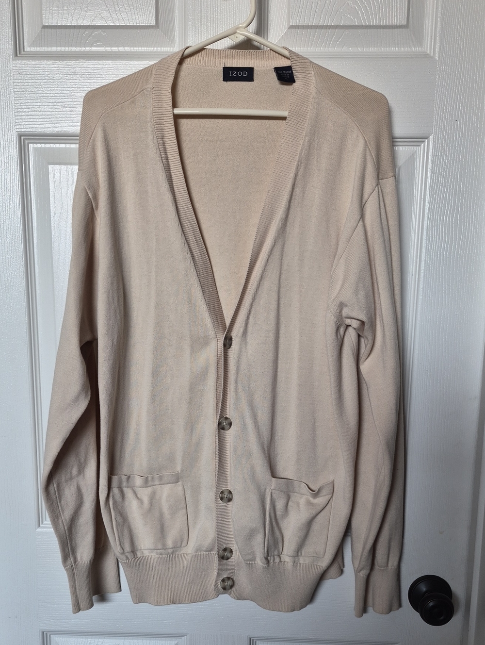 Izod Vintage Light Beige Button Front Cardigan Size XL